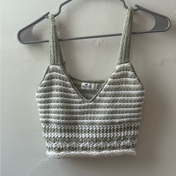Hollister Striped Knit Crop Top in Sage and White - Picture 1 of 3